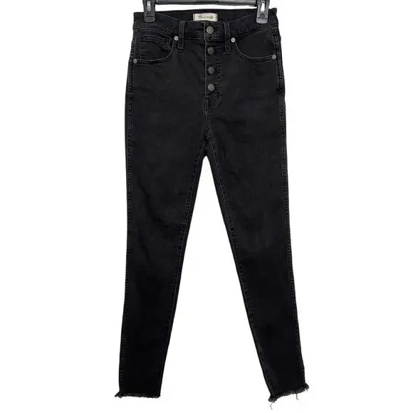 Madewell 10" High-Rise Skinny Jeans in Berkeley Black Women's 27 Tall Button Fly - Picture 2 of 9